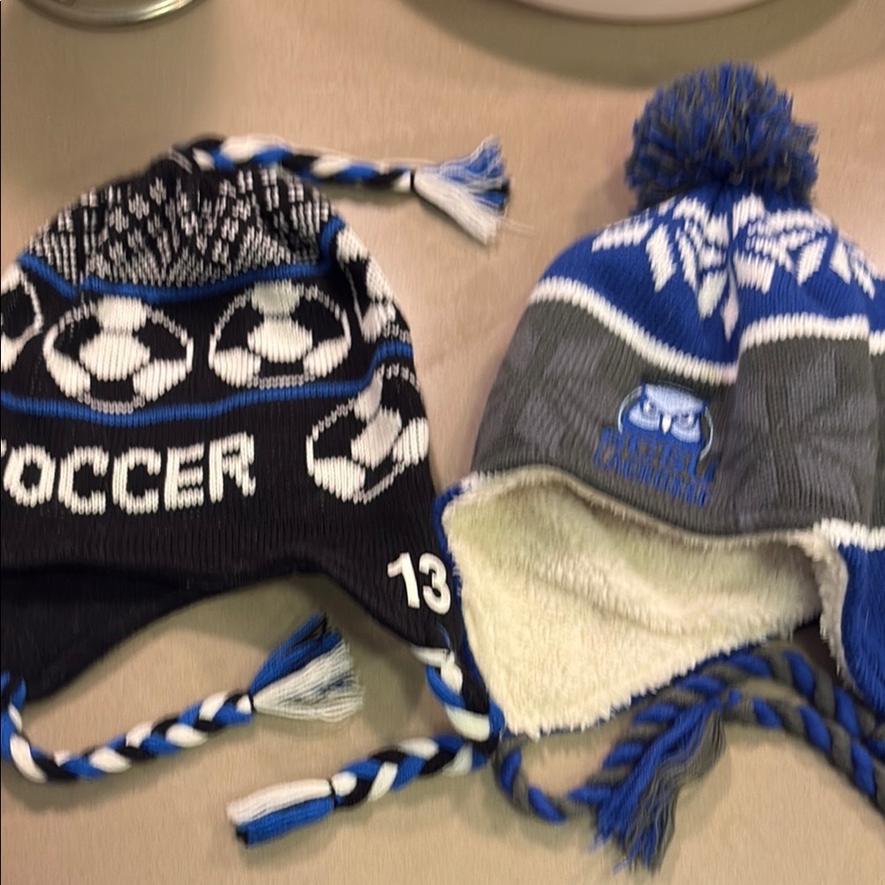 Blue and Black Soccer Knit Beanies